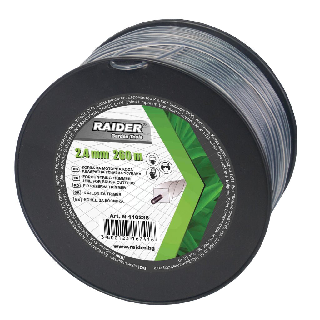 RAIDER Fir pentru motocoasa profil rotund 2.4mm х 260m Construit din material durabil ce ii confera elasticitate o perioada lunga de timp Raider - scule electrice si unelte profesionale - BricoMart
