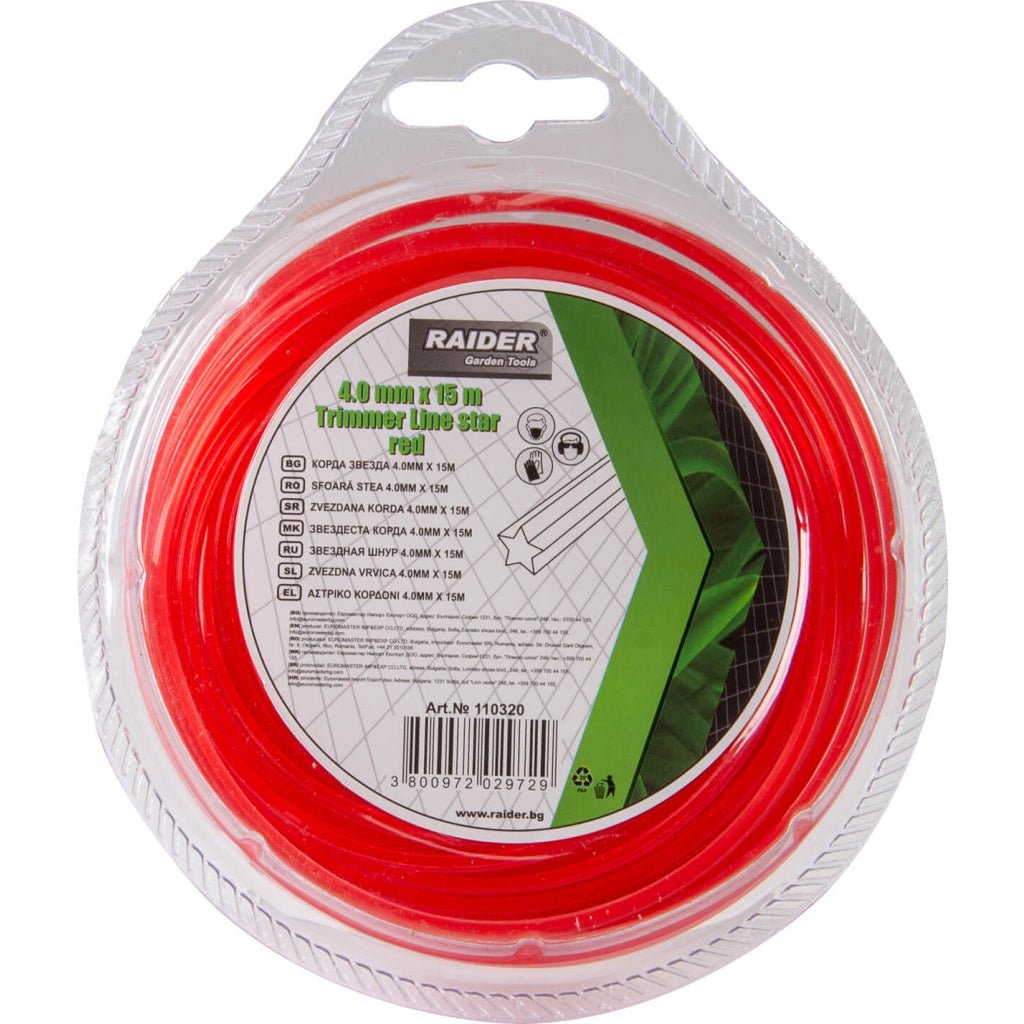 RAIDER Fir tip stea pentru motocoasa 4.0mm х 15m rosu Firul stea tridimensional este special conceput pentru o funcționare de lungă durată și eficientă Acest tip de fir are o Raider - scule electrice si unelte profesionale - BricoMart