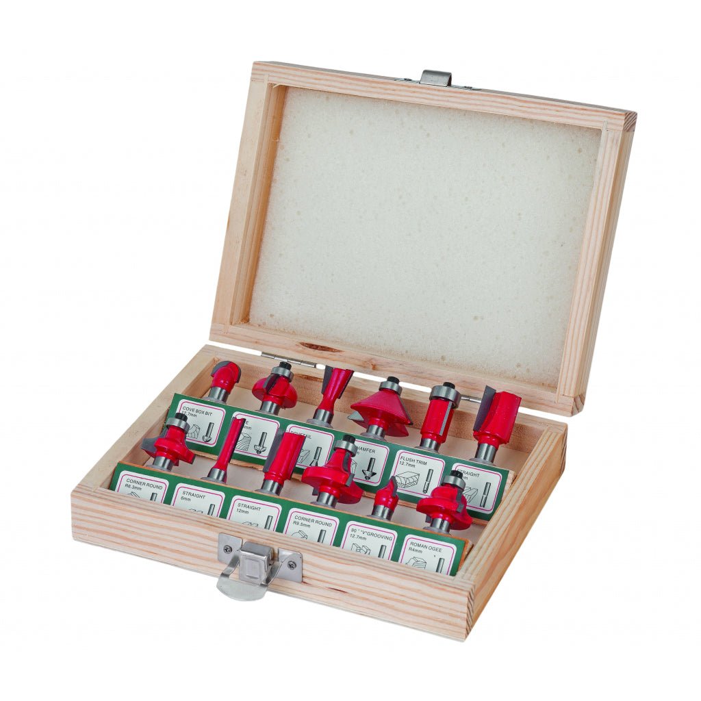 RAIDER Freze profilate Router bits ø8mm set 12pcs Cutie de depozitare din lemn Raider - scule electrice si unelte profesionale - BricoMart