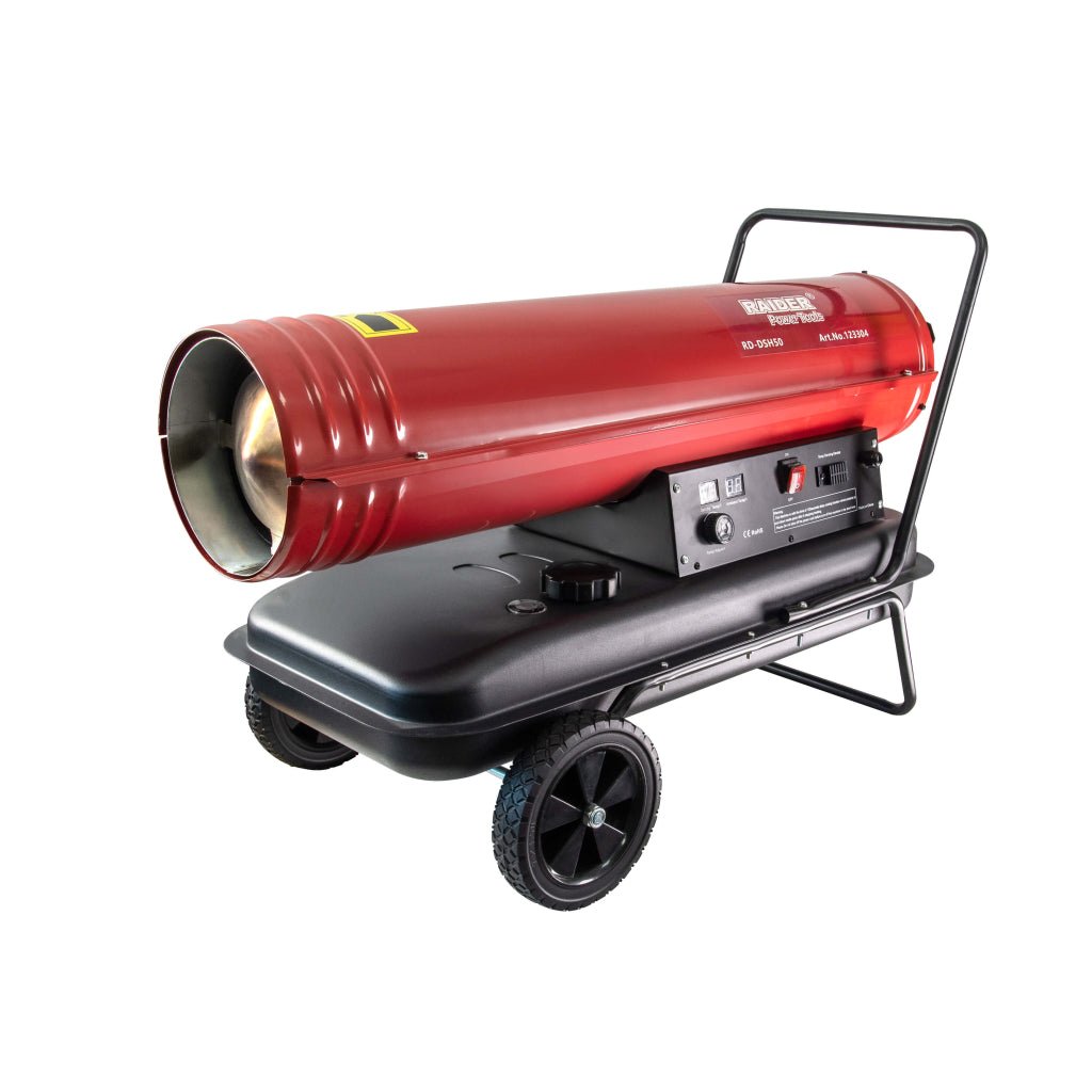 RAIDER Generator aer cald ardere directa diesel 50kW RD - DSH50 Echipat cu 2 roti pentru transportul facil Maner de transport Raider - scule electrice si unelte profesionale - BricoMart