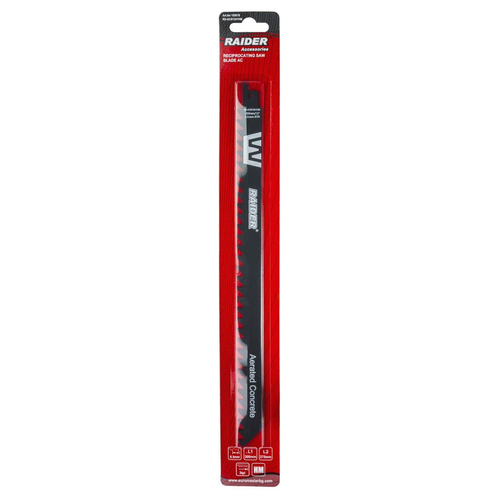 RAIDER Lama fierastrau sabie AC 300mm 8,5mm 3TPI RD-ACS1241HM Cuțitul RD-ACS1241HM este special conceput pentru tăierea betonului celular Cu o lungime de 300 mm, oferă un curs de luc Raider - scule electrice si unelte profesionale - BricoMart