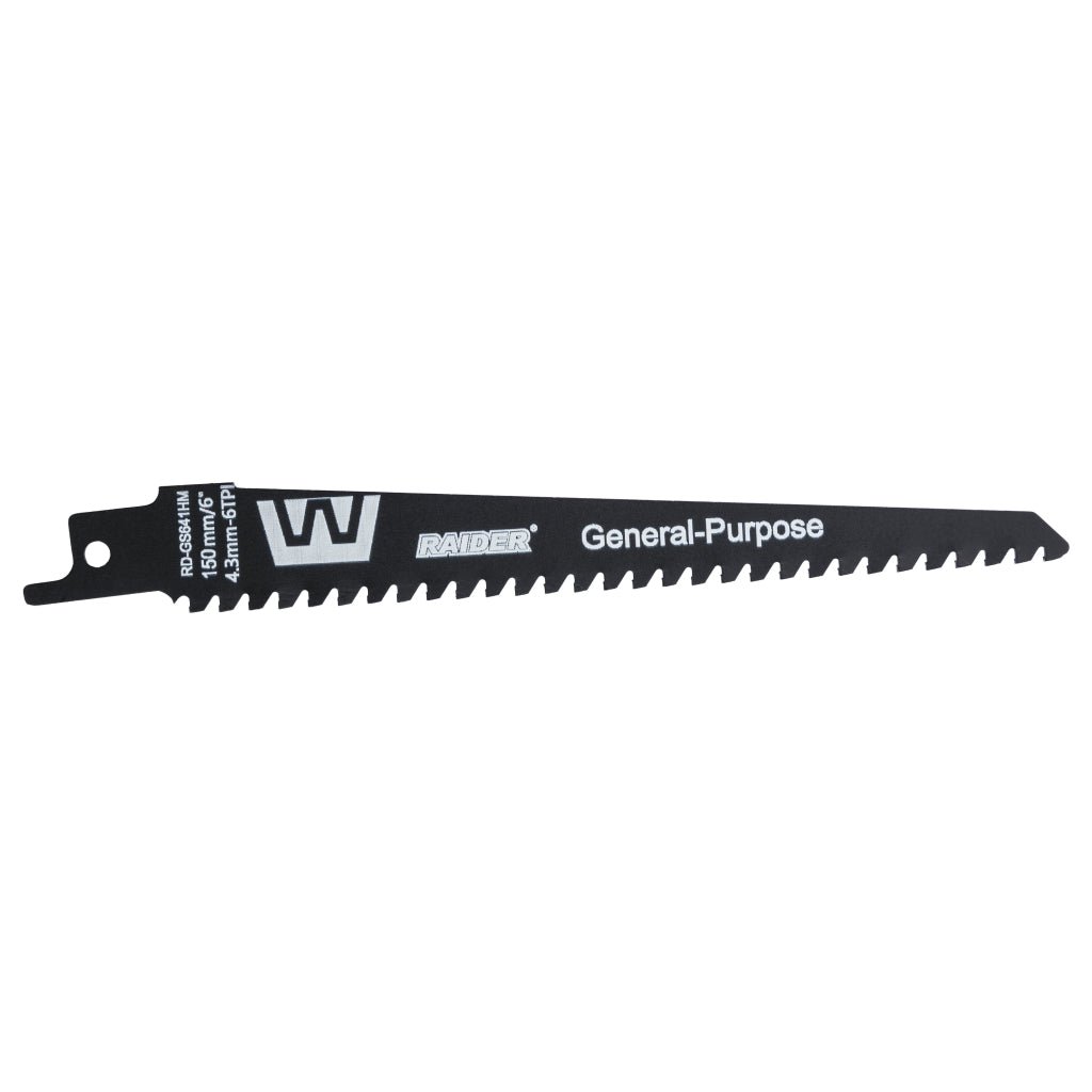 RAIDER Lama fierastrau sabie universala 150mm 4,3mm6TPI RD - GS641HM Cuțitul RD - GS641HM este proiectat pentru a tăia o gamă largă de materiale, inclusiv lemn, metal, plastic și materiale co Raider - scule electrice si unelte profesionale - BricoMart