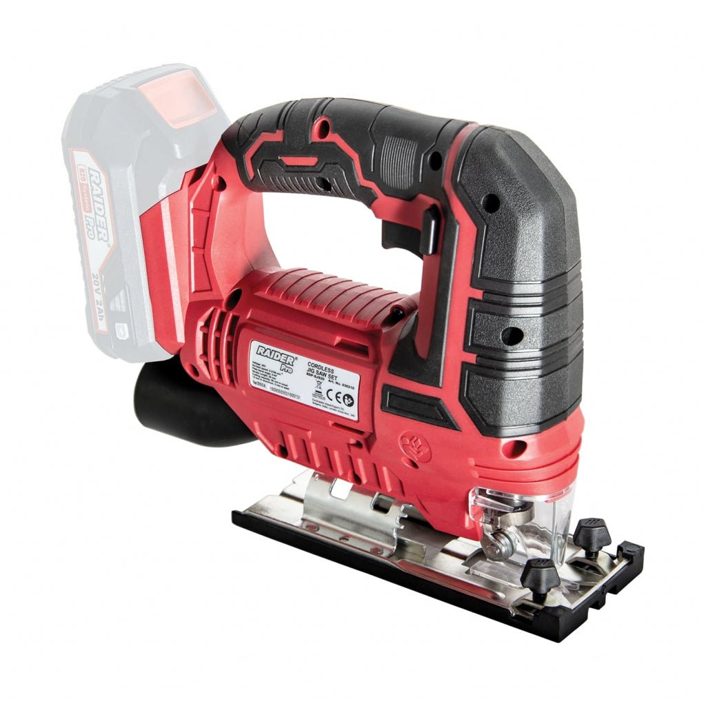 RAIDER R20 Fierastrau pendular 20V 80mm RDP - SJS20 Solo Sistem rapid de prindere a lamei Ghidaj paralel Adaptor colector praf Functie pendulare cu 4 trepte Raider - scule electrice si unelte profesionale - BricoMart