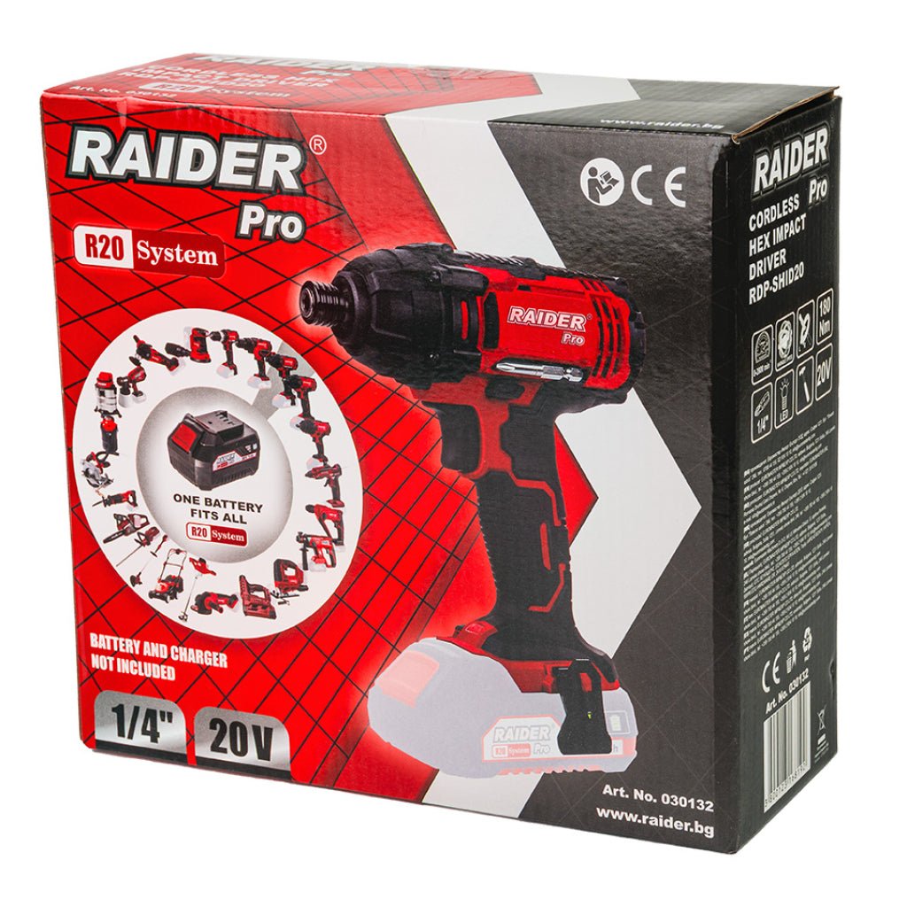 RAIDER R20 Masina insurubat cu impact HEX 1/4 180Nm RDP - SHID20 Solo 2 locasuri magnetice pentru biti Carcasa metalica reductor Schimbator de sens Lumina de lucru cu LED Agatatoare pentru c Raider - scule electrice si unelte profesionale - BricoMart