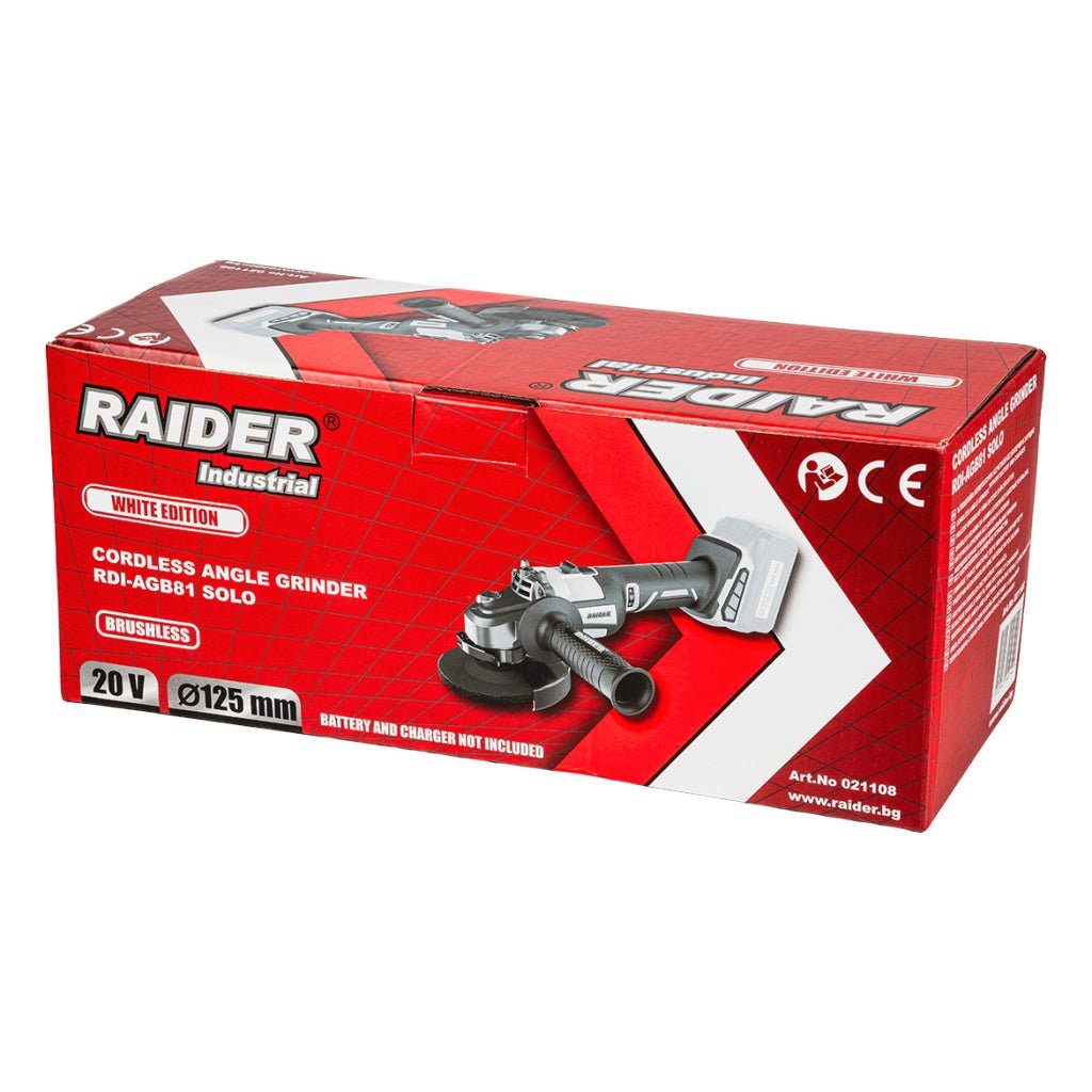 RAIDER R20 Polizor unghiular ø125mm viteza variabila Solo RDI - AGB81 Performanta maxima – motorul fara perii de 20V ofera eficienta ridicata, durată lunga de utilizare si functionare stabil Raider - scule electrice si unelte profesionale - BricoMart