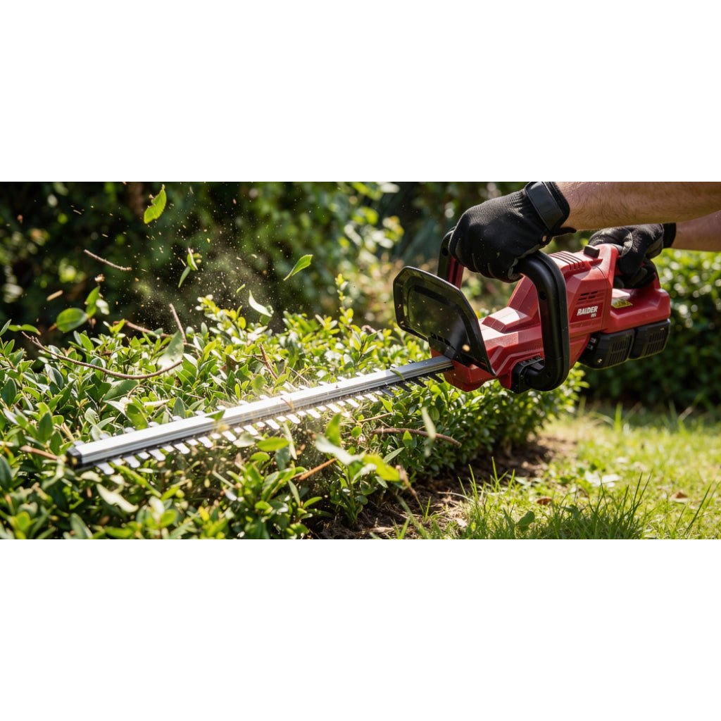 RAIDER R20 trimmer gard viu Li - Ion 510mm RDP - SCHT20 Solo Convenient Maner frontal Raspuns rapid al franei de urgenta Raider - scule electrice si unelte profesionale - BricoMart