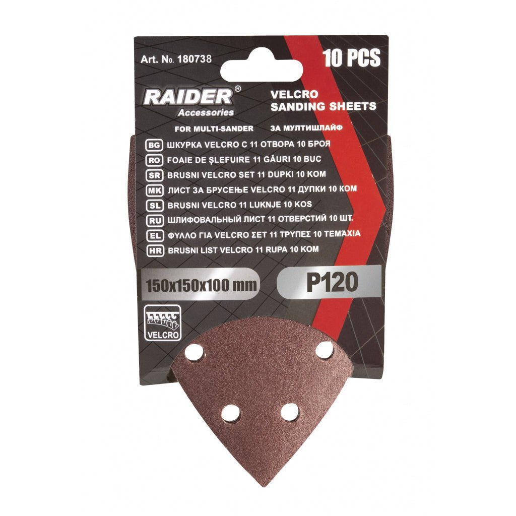 RAIDER Set 10 foi abrazive perforate Velcro 150х150x100 mm P 120 - Raider - scule electrice si unelte profesionale - BricoMart