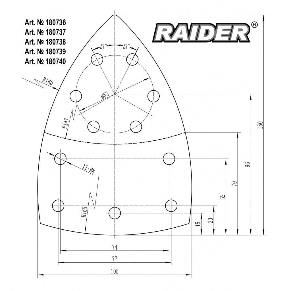 RAIDER Set 10 foi abrazive perforate Velcro 150х150x100 mm P 80 - Raider - scule electrice si unelte profesionale - BricoMart