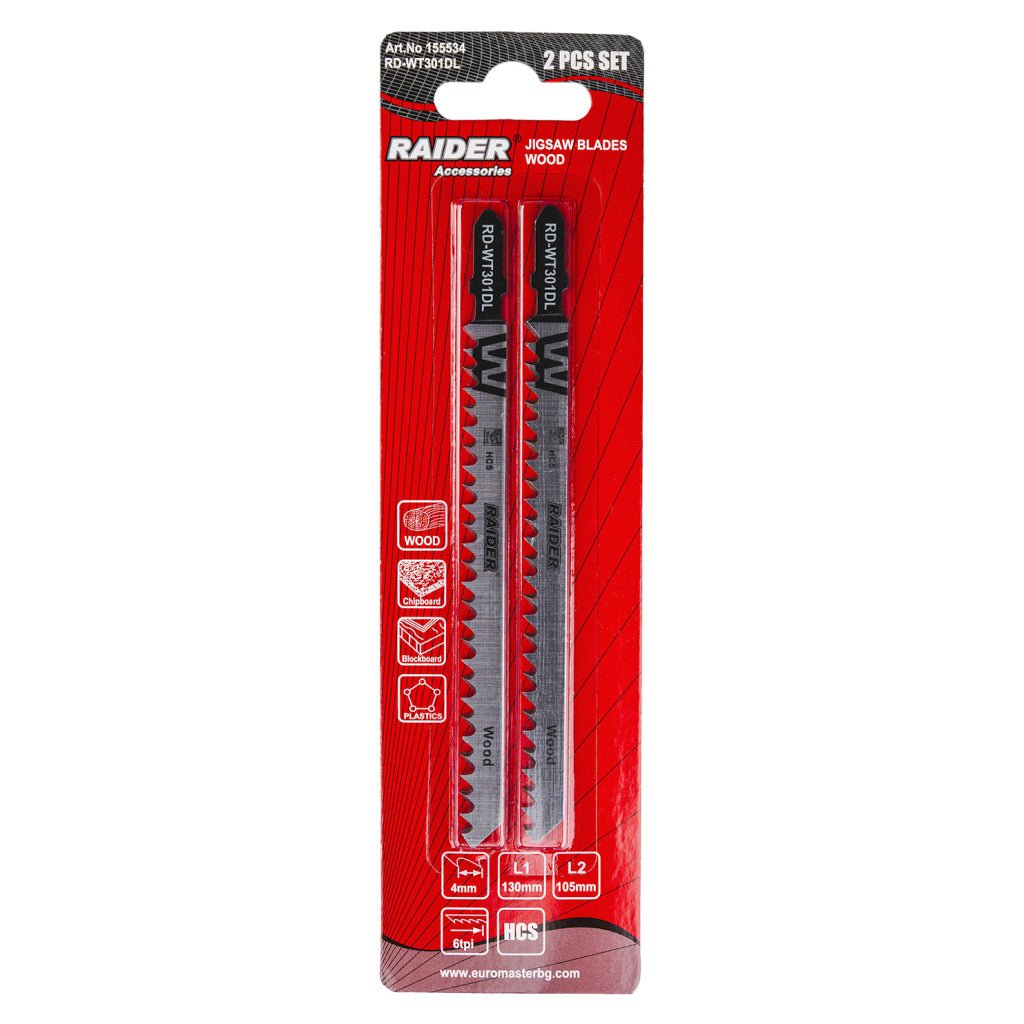 RAIDER Set 2 lame fierastrau pend. lemn 130mm 6TPI RD - WT301DL Cuțitul este fabricat din oțel carbon de înaltă calitate (HCS - High Carbon Steel), care asigură o durabilitate mare și Raider - scule electrice si unelte profesionale - BricoMart