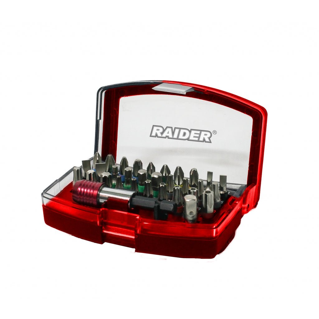 RAIDER Set 32 biti si suport magnetic 1/4'' Raider Cutie de transport utila Inclus adaptor magnetic de 1/4"cu prindere rapida Raider - scule electrice si unelte profesionale - BricoMart