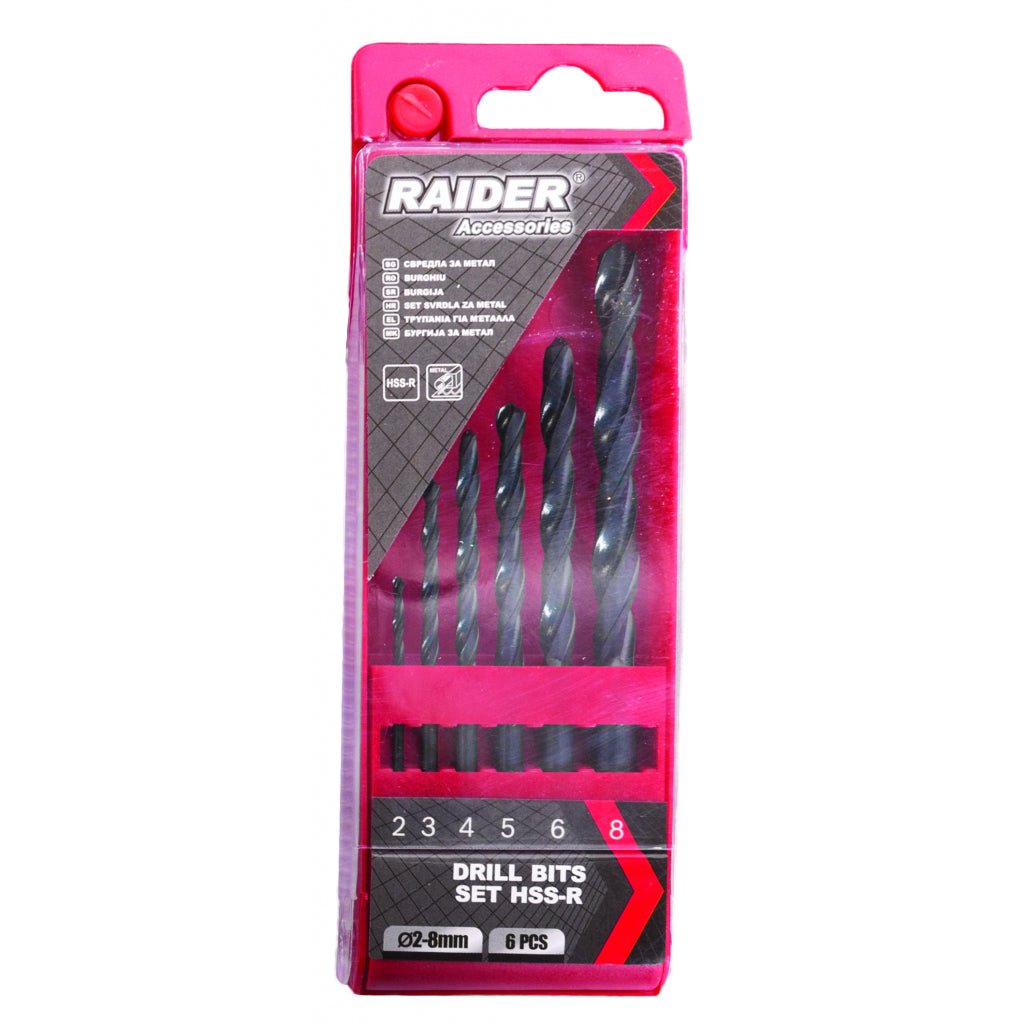 RAIDER Set burghie 6pcs. Ø2, 3, 4, 5, 6, 8mm HSS-R Set Fabricat din otel rapid Raider - scule electrice si unelte profesionale - BricoMart