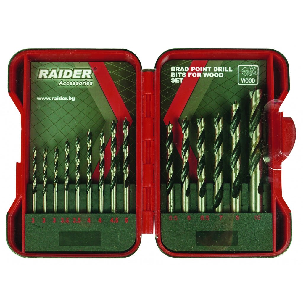 RAIDER Set burghie pentru lemn ø3-10mm 15pcs Cu coada cilindrica Cutie de depozitare Raider - scule electrice si unelte profesionale - BricoMart