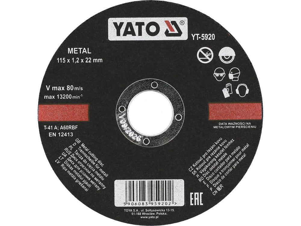 DISC DEBITAT METALE YATO YT-5920 115X1,2X22MM DISC DEBITAT METALE 115X1,2X22MM