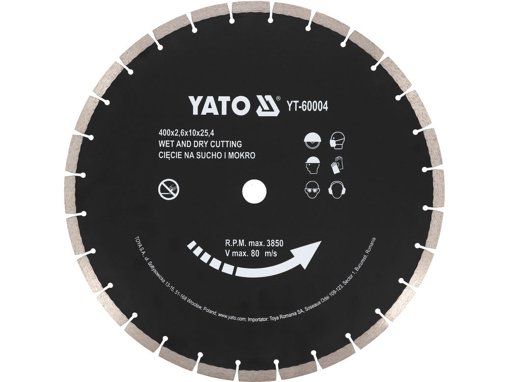 DISC DIAMANTAT PENTRU YATO YT-60004 BETON 3400X25.4MM, TAIEREA USCATA SI UMEDA