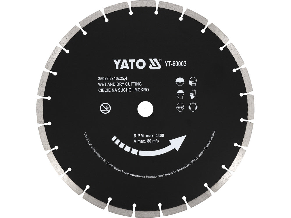 DISC DIAMANTAT PENTRU YATO YT-60003 BETON 350X25.4MM, TAIEREA USCATA SI UMEDA
