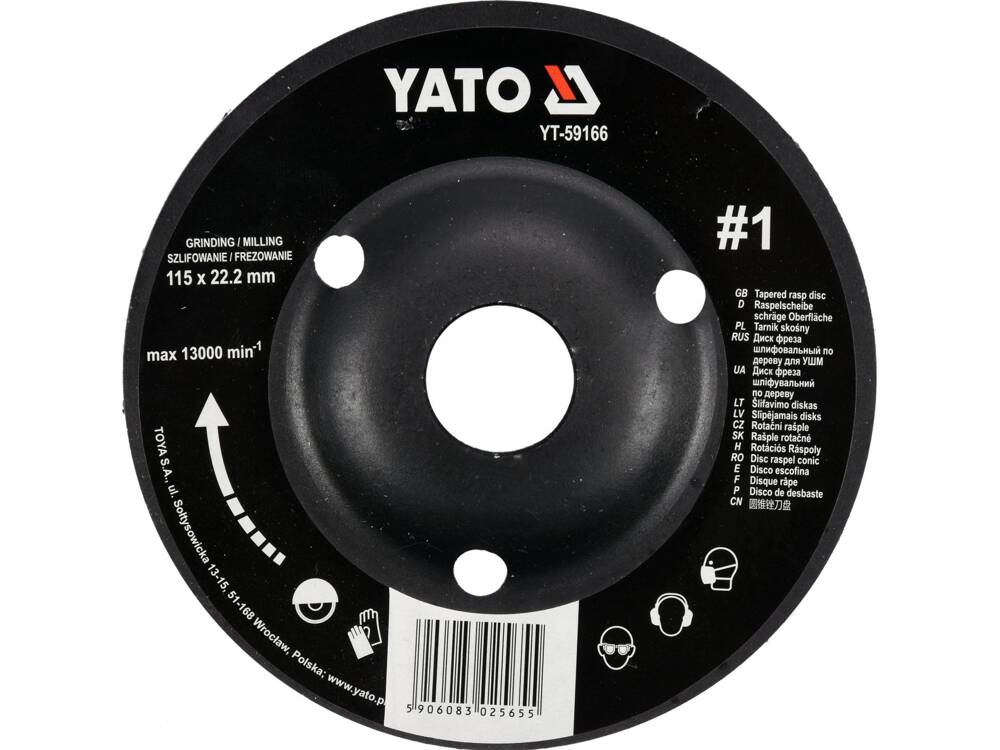 DISC RASPEL LEMN, YATO YT-59166 DEPRESAT, 115X22.2MM, NR1