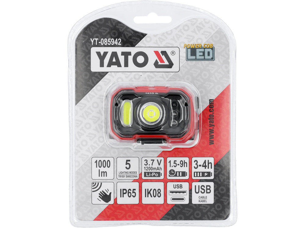 FEJLÁMPA YATO YT-085942 ELEMMEL 1000LM, MOZGÁSÉRZÉKELŐVEL