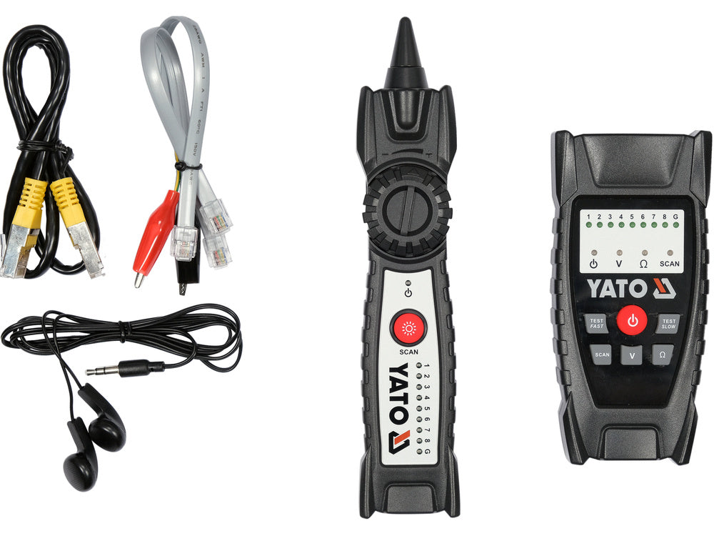 LOCALIZATOR SI TESTER YATO YT-73137 PENTRU VERIFICAREA CABLURILOR DE RETEA RJ11 RJ45, REZISTENT LA INTERFERENTE