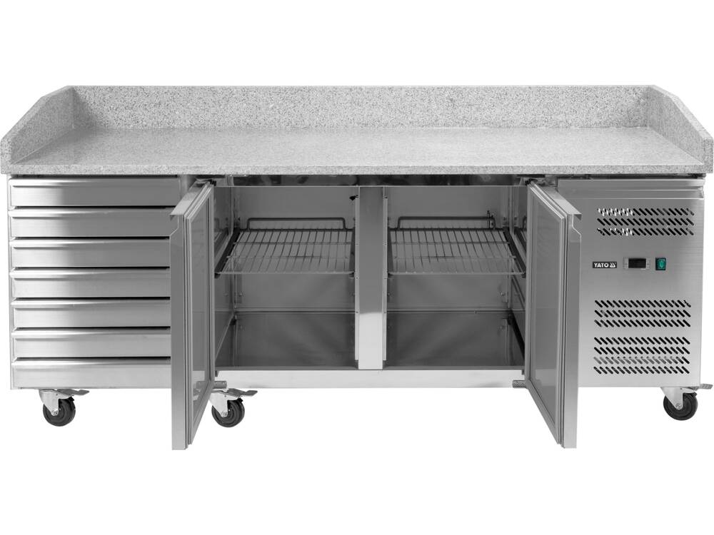 MASA RECE YATO YG-05310  PENTRU PIZZA, BLAT DIN GRANIT, 2 USI + 7 SERTARE, 580L
