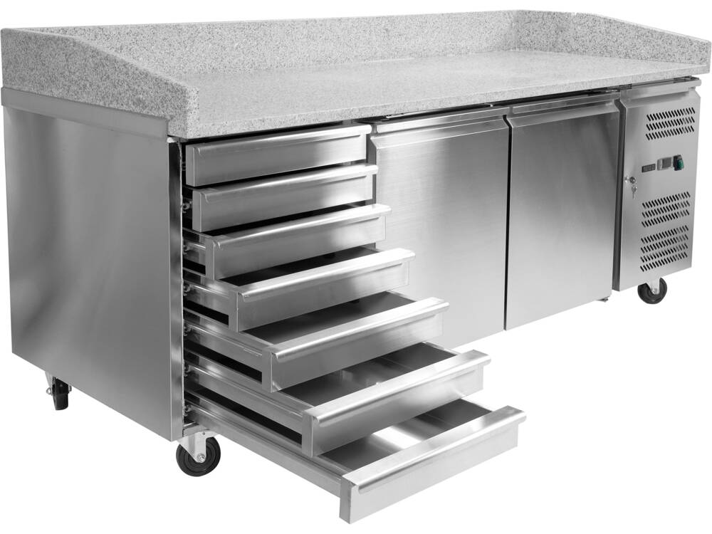 MASA RECE YATO YG-05310  PENTRU PIZZA, BLAT DIN GRANIT, 2 USI + 7 SERTARE, 580L