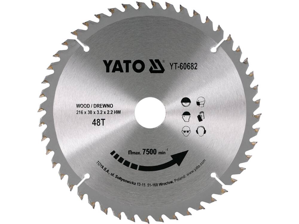 PANZA CIRCULAR 216X30X3.2MM, YATO YT-60682 48D LEMN
