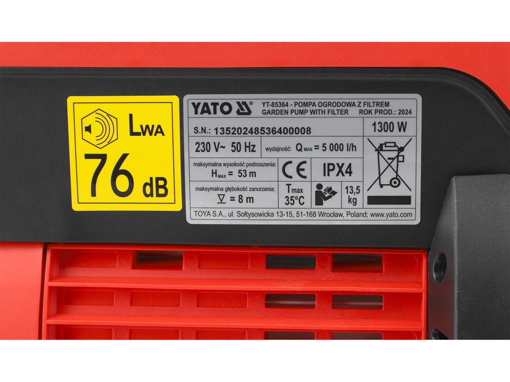 YATO YT-85364 Kerti szivattyú szűrővel 1300W
