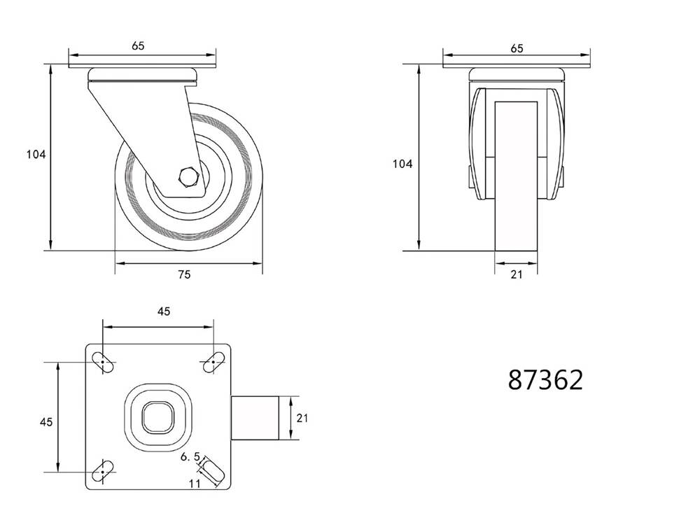 FORGÓKERÉK 75X21X104MM, VOREL 87362 30KG