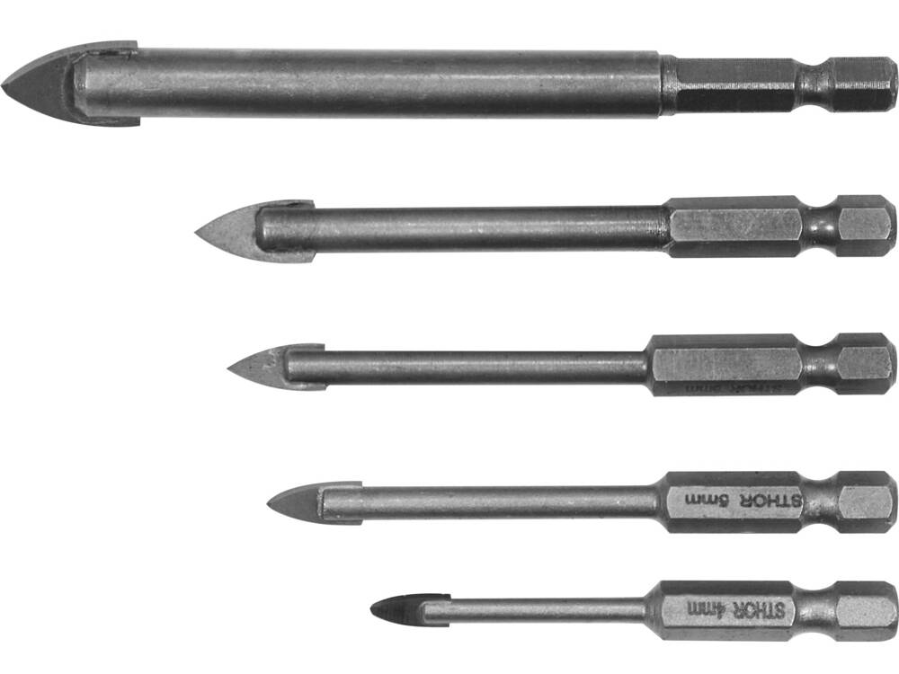 SET 5 BURGHIE STHOR 21709 PENTRU STICLA SI CERAMICA, 4-10MM, PRINDERE HEXAGONALA