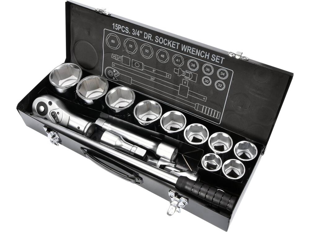 YATO YT-1334 CSAPÓKULCS KÉSZLET 3/4"-OS, 15 RÉSZES