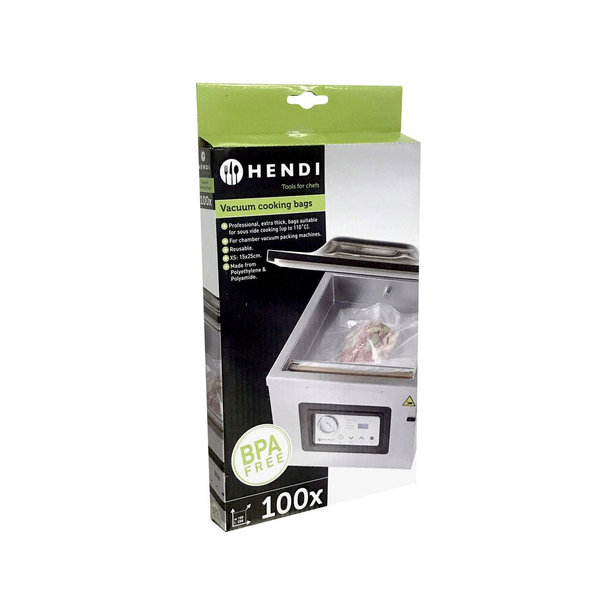 Set 100 pungi vacuum gofrate, 150x250 mm, Hendi, 2 straturi, 75 microni, filtru UV