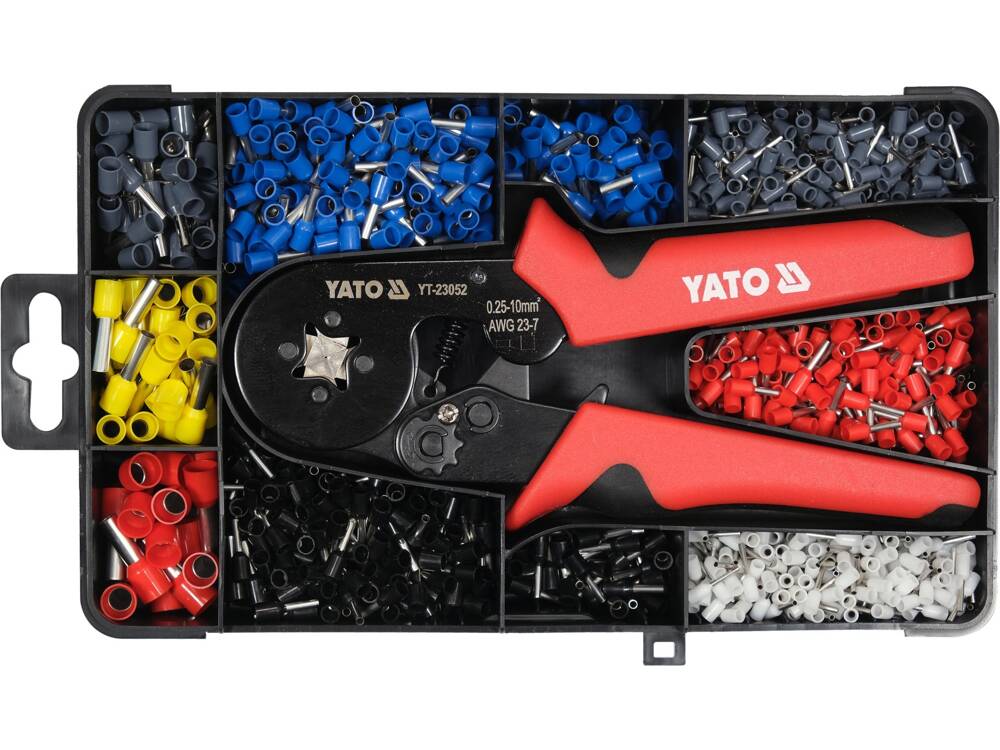 SET CLESTE SERTIZARE YATO YT-23052 PINI TERMINALI 0,25-10 MM2 + 1200 PINI DIFERITE MARIMI YATO - scule electrice si unelte profesionale - BricoMart
