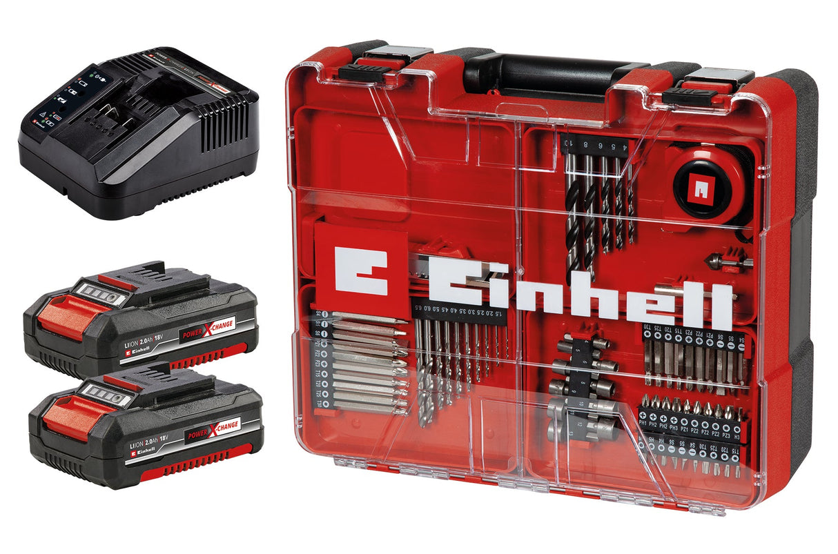 Set masina de gaurit si insurubat (bormasina) pe acumulator Einhell TE - CD 18/40 Li +69, 2x2.0 Ah PXC li - ion, 2 viteze, 40 Nm, incl. 2x baterii reincarcabile + incarcator, geanta + set de accesorii 69 piese Einhell - scule electrice si unelte profesionale - BricoMart