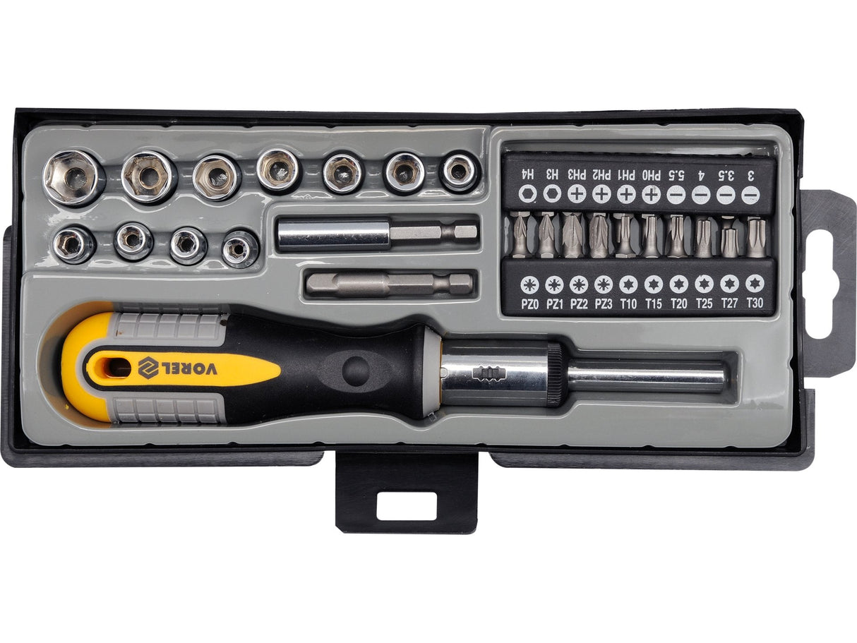 SET SURUBELNITA CU VOREL 64660 CLICHET + BITI 36 BUC VOREL - scule electrice si unelte profesionale - BricoMart