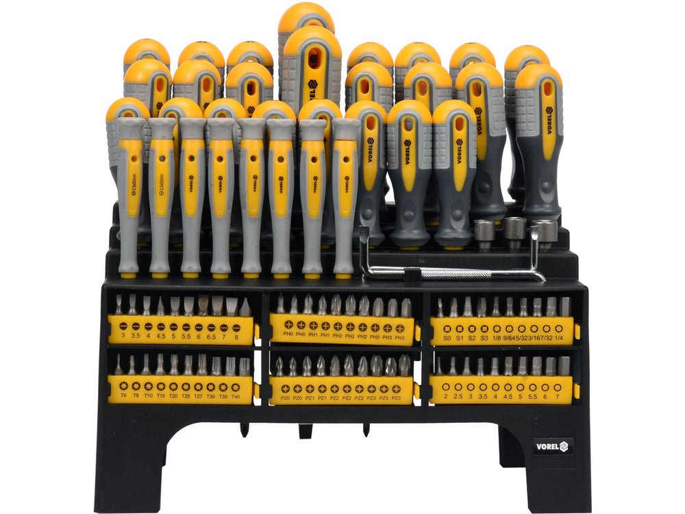 SET SURUBELNITE + BITI, 100 PIESE Vorel 60750 - Seturi surubelnite, ergonomic, CrV Vorel - scule electrice si unelte profesionale - BricoMart