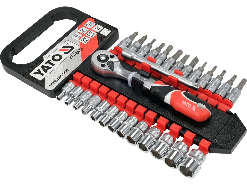 SET TUBULARE CU ACCESORII 1/4'', 28 PIESE Yato YT - 14433 - 6.3 mm, CrV Yato - scule electrice si unelte profesionale - BricoMart