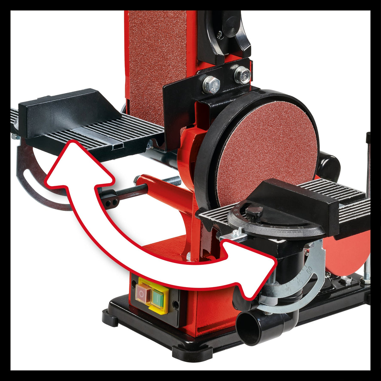Slefuitor cu banda disc stationar Einhell TC - US 380, 380 W, viteza banda stationara 292 m/min, viteza disc abraziv 1.450 rpm, incl. 1x banda abraziva K80 si 1x hartie abraziva disc K80 Einhell - scule electrice si unelte profesionale - BricoMart