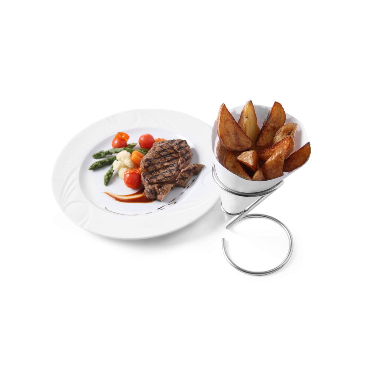 Suport servire cartofi prajiti, inox, 95/110x(H)175 mm, Hendi