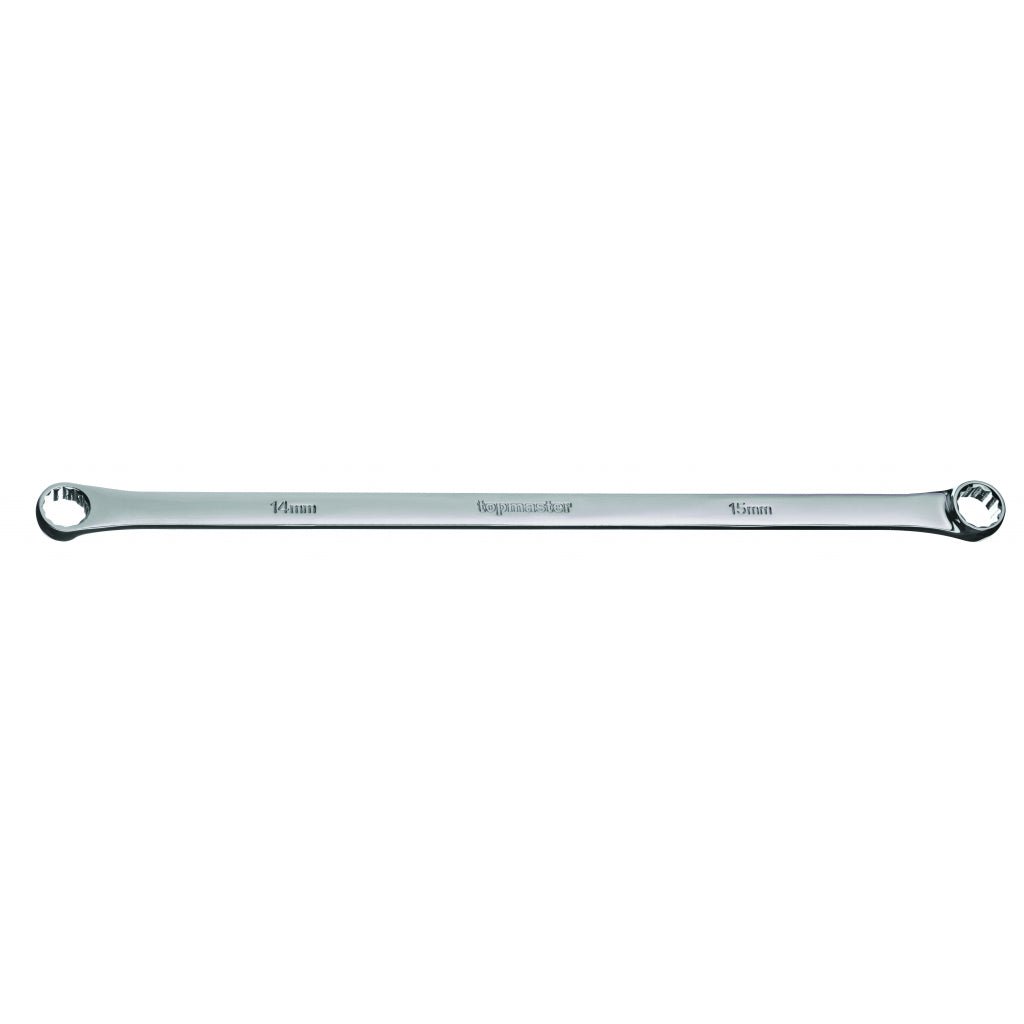 TOP MASTER PRO Cheie inelara 14x15mm CR-V TMP Material: otel crom-vanadiu de inalta calitate Brat lung Top Master Pro - scule electrice si unelte profesionale - BricoMart