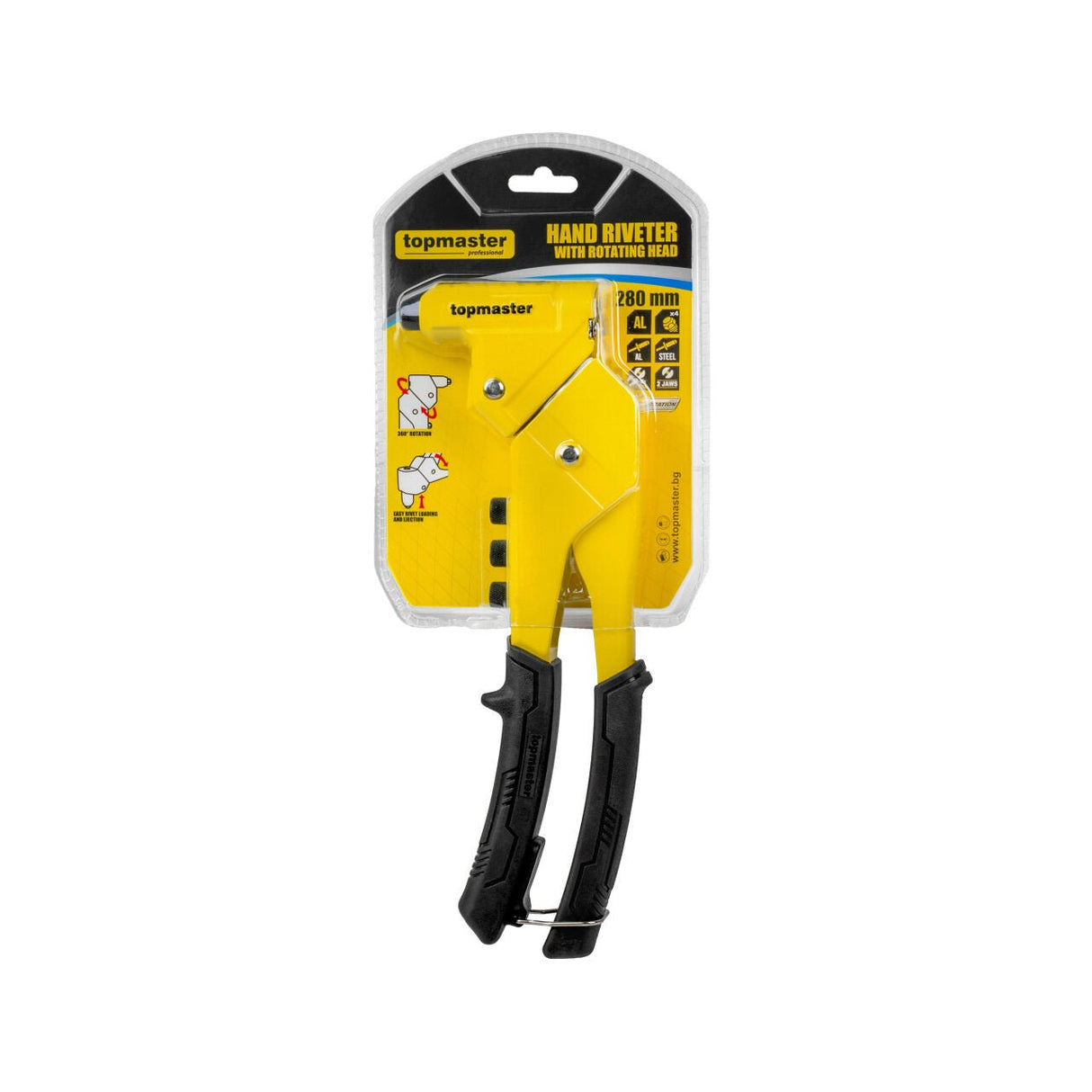 TOP MASTER PRO Cleste nituri pop cap rotativ 280mm TMP Un nituitor cu cap rotativ este un instrument care permite nituri în diverse materiale, cum ar fi metal, plastic și alte Top Master Pro - scule electrice si unelte profesionale - BricoMart