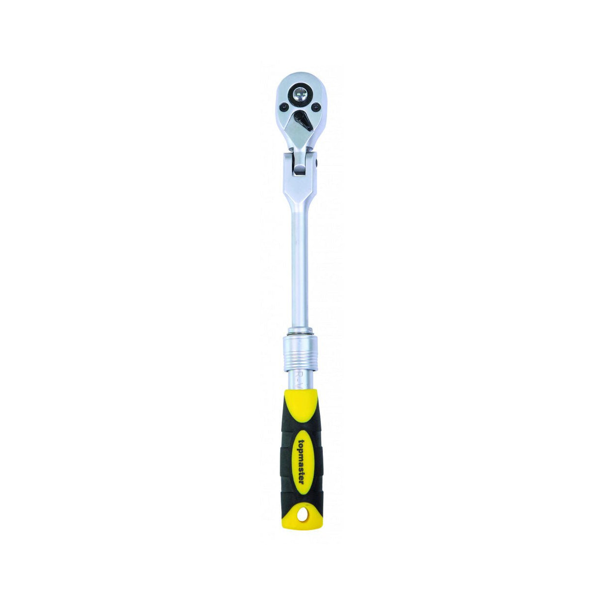 TOP MASTER PRO Maner clichet 1/4" 72 extensibil 150 - 200mm articulat TMP Cap pivotant Maner bi - material pentru o mai buna prindere Material: otel crom - vanadiu de inalta calitate Brat telescopic Top Master Pro - scule electrice si unelte profesionale - BricoMart