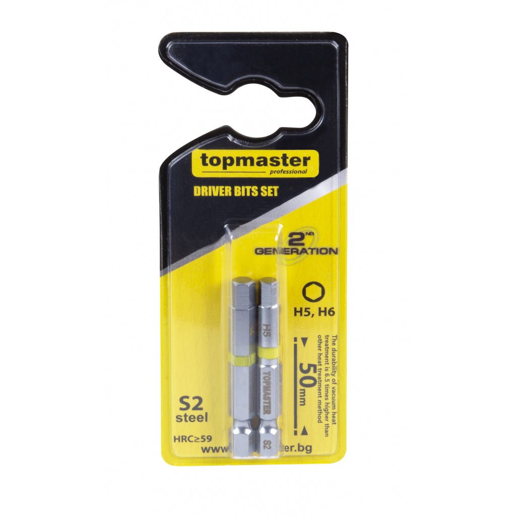 TOP MASTER PRO Set 2 biti H5 H6 50mm TMP Fabricat din oțel S2 de înaltă calitate, tratat termic într - un mediu vidat, care oferă o rezistență de uzură de până la Top Master Pro - scule electrice si unelte profesionale - BricoMart