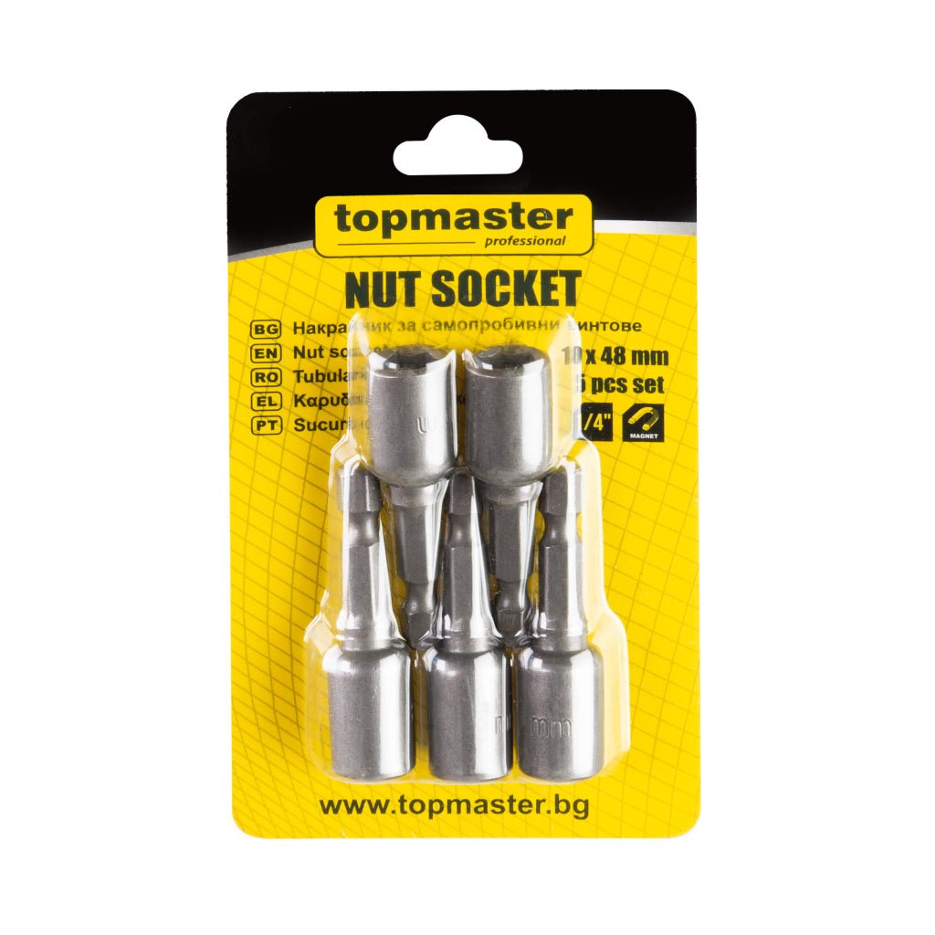 TOP MASTER PRO Set 5 biti cu tubulara 10x48 mm TMP Fabricat din oțel crom vanadiu Hexagon intern Vârf magnetizat Sunt potrivite pentru zone greu accesibile Top Master Pro - scule electrice si unelte profesionale - BricoMart