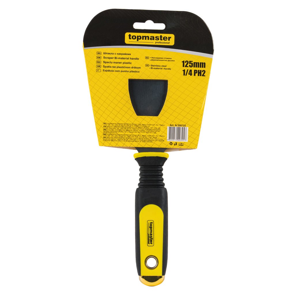 TOP MASTER PRO Spaclu cu suport bit 125mm TMP Material:otel inoxidabil Maner 2 straturi Suport magnetic Top Master Pro - scule electrice si unelte profesionale - BricoMart