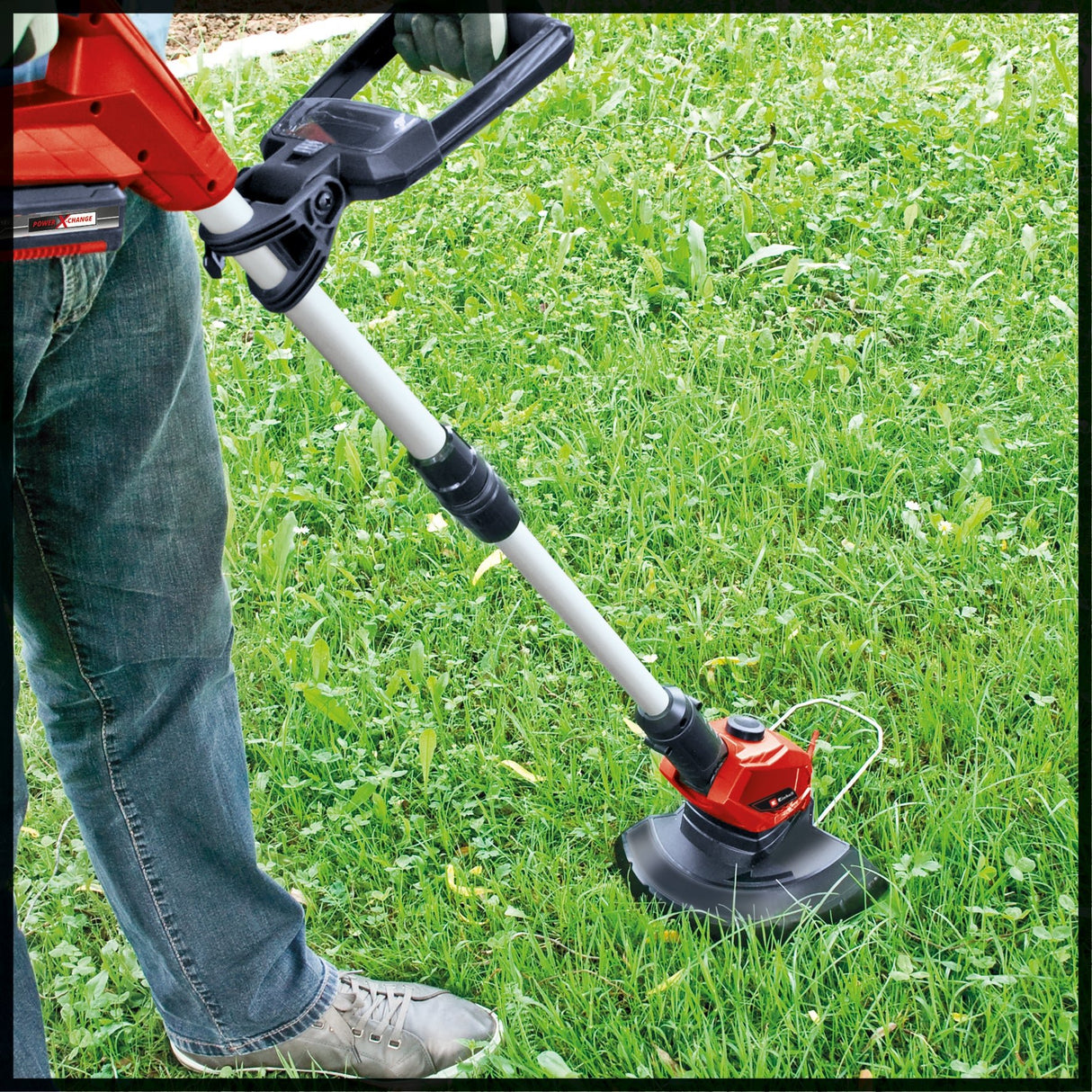 Trimmer de tuns iarba/gazon pe acumulator Einhell GE - CT 18 Li (1x 2,5 Ah Power X - Change (18 V, cap motor rotativ + inclinabil, Flowerguard, incl. 20 de lame din plastic, incl. acumulator de 2,5 Ah + incarcator Einhell - scule electrice si unelte profesionale - BricoMart