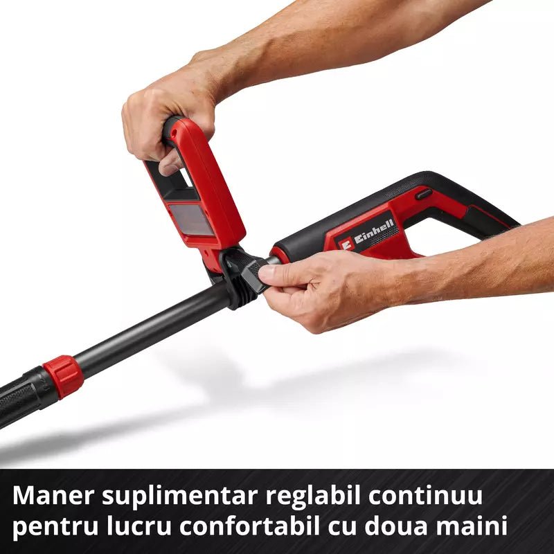 Trimmer pe acumulator Einhell GE-CT 18/25-1 Li-Solo Power X-Change, 18 V, latime taiere 25 cm, cap motor rotativ si inclinabil, inclusiv 20 lame plastic de rezerva, 1 bobina fir trimmer, fara baterie - imagine 9