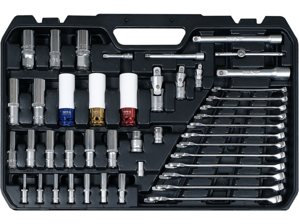 TRUSA TUBULARE 1/4'', 3/8'', 1/2'' 198 PIESE Yato YT - 38850 - 6.3 mm, 9.5 mm, 12.7 mm, CrMo Yato - scule electrice si unelte profesionale - BricoMart