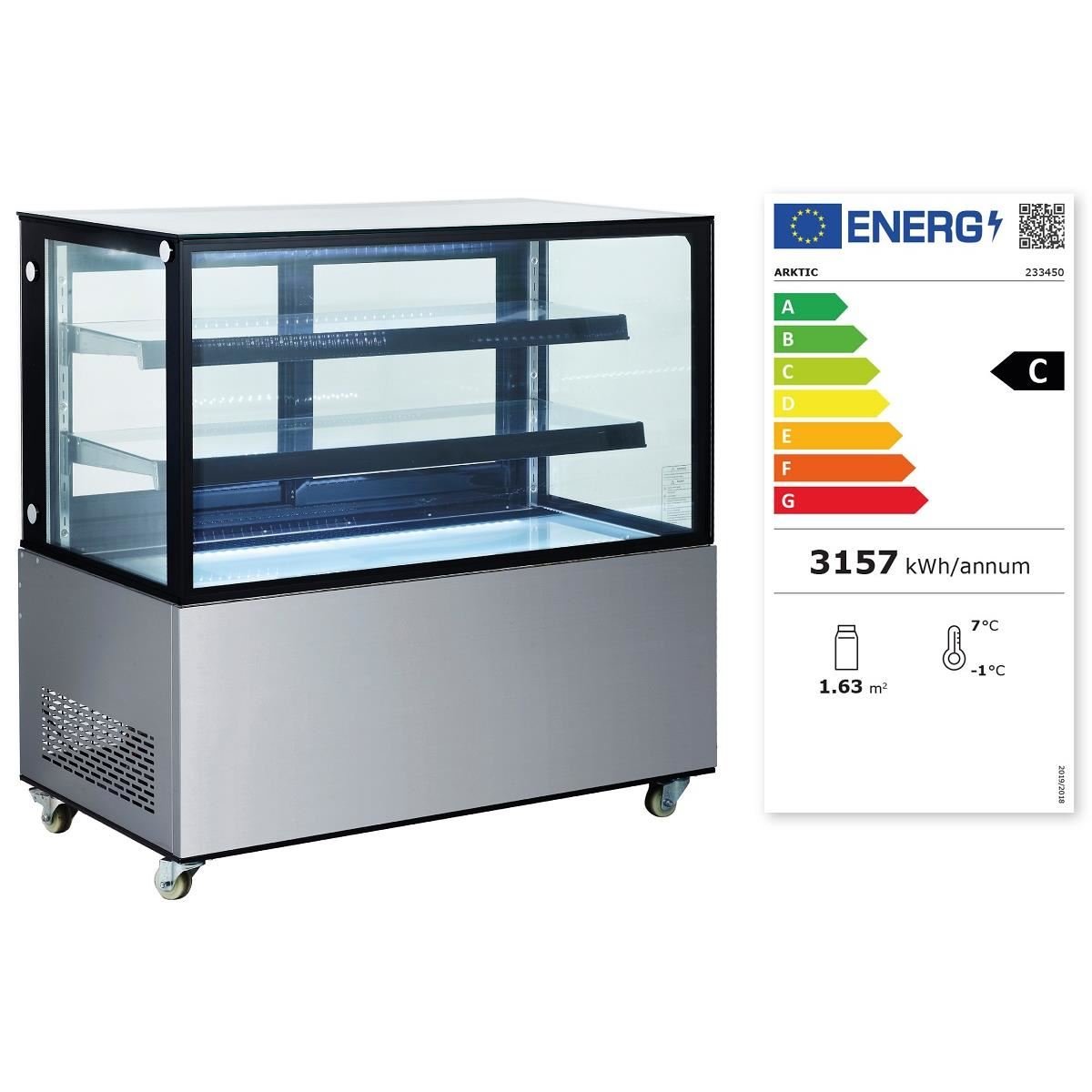 Vitrina frigorifica de prezentare interval temp. 2/6?C, corp inox, 410 litri, 490 W ARKTIC by Hendi, 1215x675x(H)1210 mm, Clasa energetica C