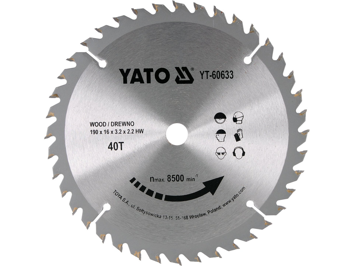 DISC CIRCULAR PENTRU YATO YT-60633 LEMN, 190X16X2,2MM