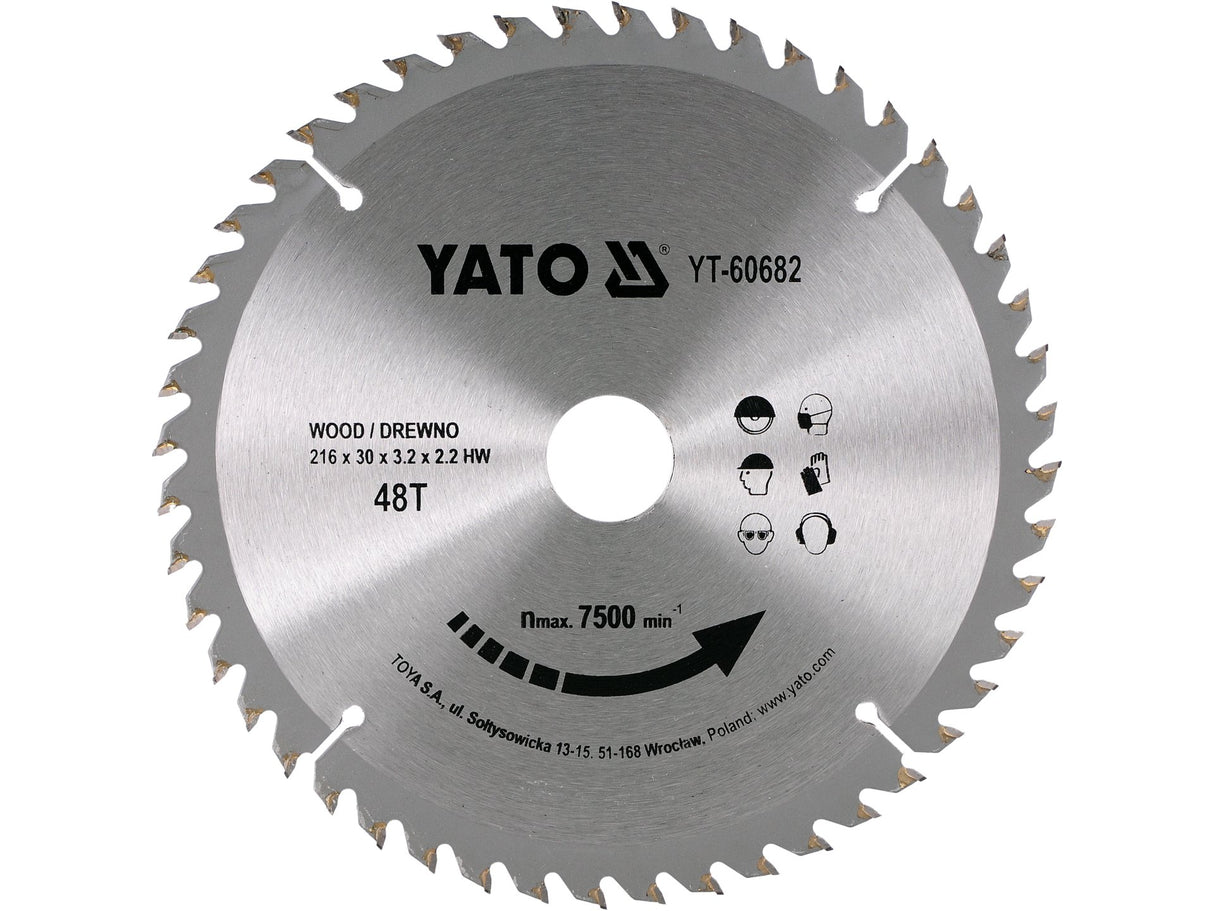 PANZA CIRCULAR 216X30X3.2MM, YATO YT-60682 48D LEMN