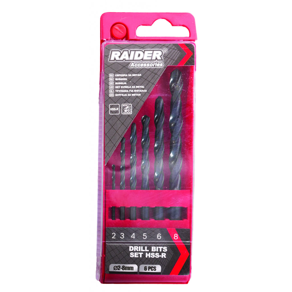 RAIDER Set burghie 6pcs. Ø2, 3, 4, 5, 6, 8mm HSS-R Set Fabricat din otel rapid